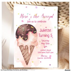 Ice Cream Birthday Invitation, 5th Birthday Invitation