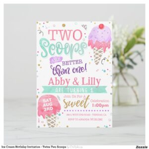 Ice Cream Birthday Invitation - Twins Two Scoops