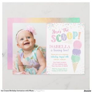 Ice Cream Birthday Invitation with Photo