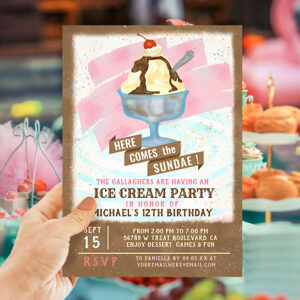 Ice Cream Birthday Party Here Comes the Sundae Invitation