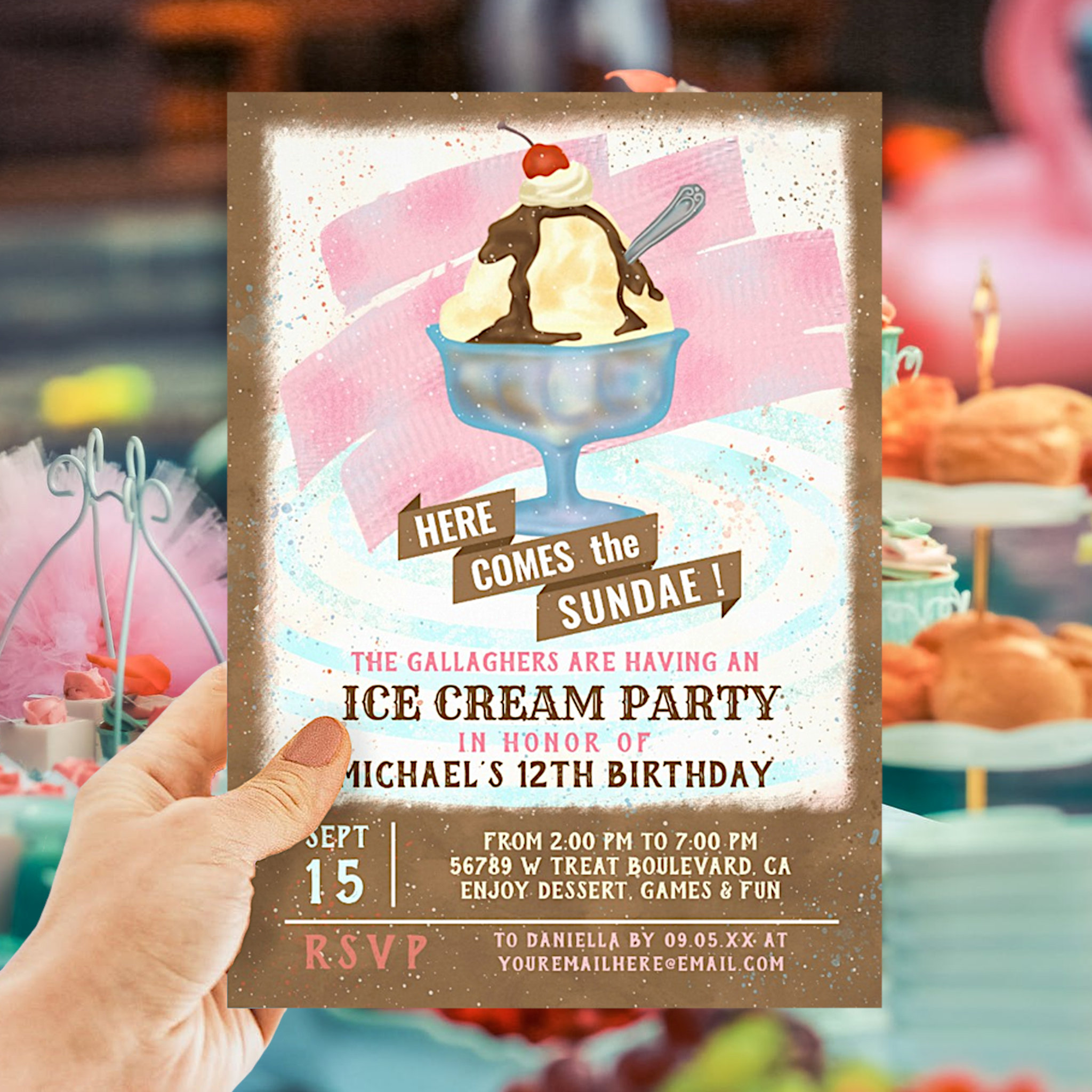 Ice Cream Birthday Party Here Comes the Sundae Invitation