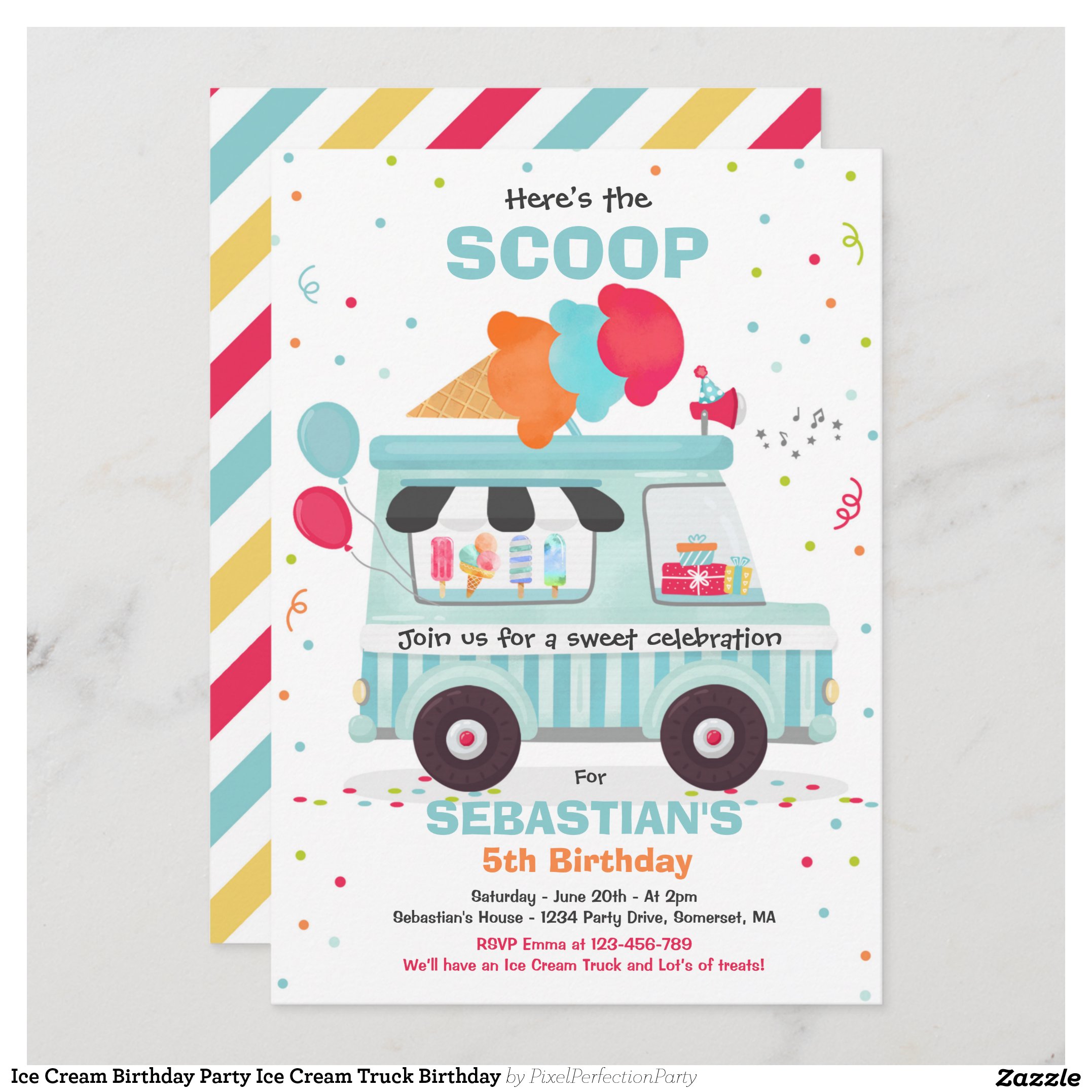 Ice Cream Birthday Party Ice Cream Truck Birthday Invitation
