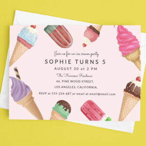 Ice Cream Birthday Pink Summer Party Invitation