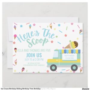 Ice Cream Birthday Sibling Birthday Twin Birthday Invitation
