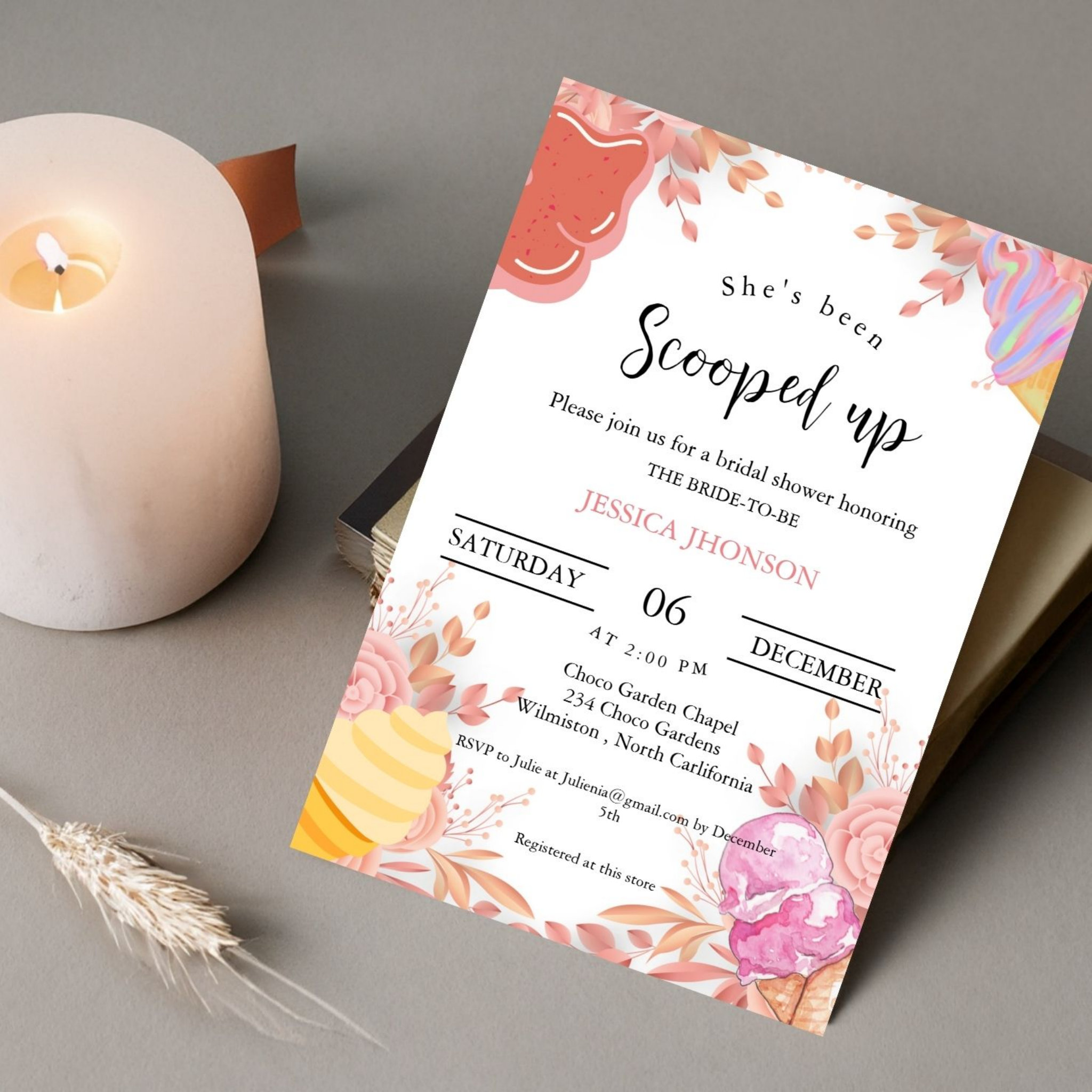 Ice cream bridal shower she's been scooped up invitation