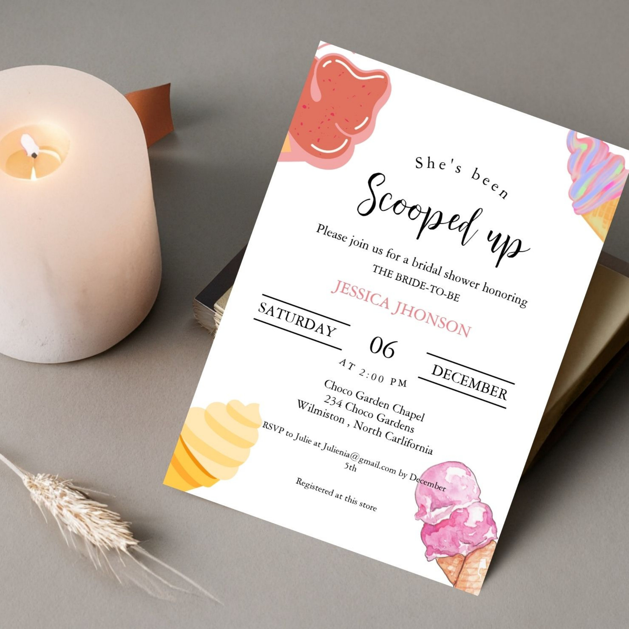 Ice cream bridal shower she's been scooped up invitation