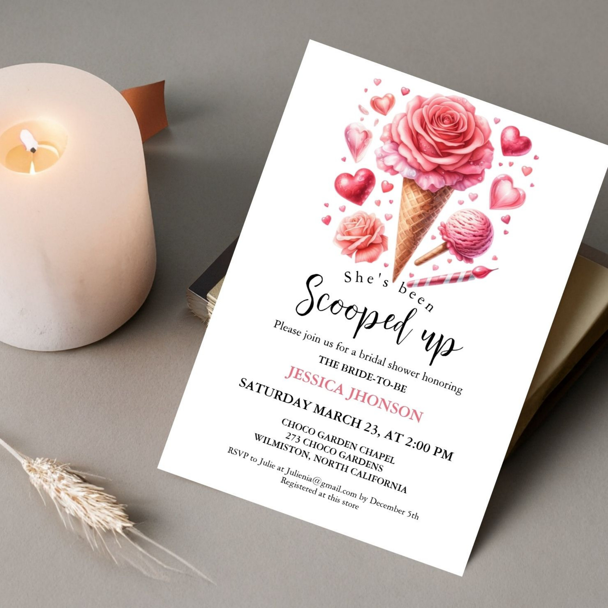 Ice cream bridal shower she's been scooped up invitation