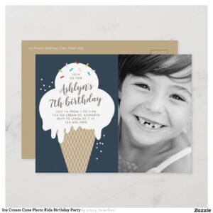 Ice Cream Cone Photo Kids Birthday Party Invitation Postcard
