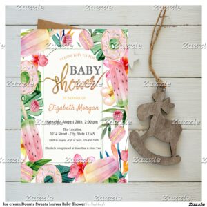 Ice cream,Donuts Sweets Leaves Baby Shower Invitation