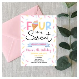 Ice Cream Four Ever Sweet 4th Birthday Party Invitation