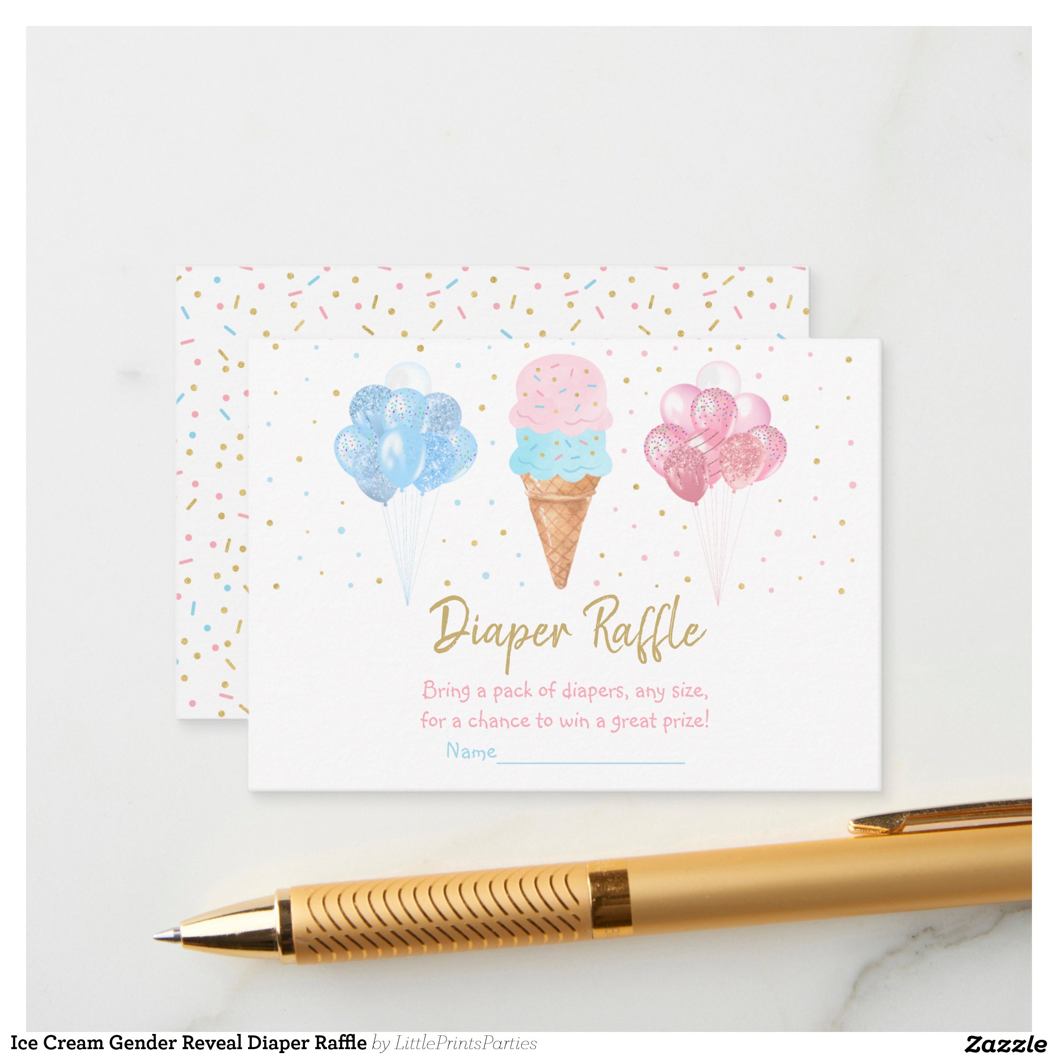 Ice Cream Gender Reveal Diaper Raffle Enclosure Card