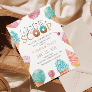 Ice Cream Gender Reveal What's the Scoop Party Invitation