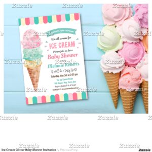 Ice Cream Glitter Baby Shower Invitation