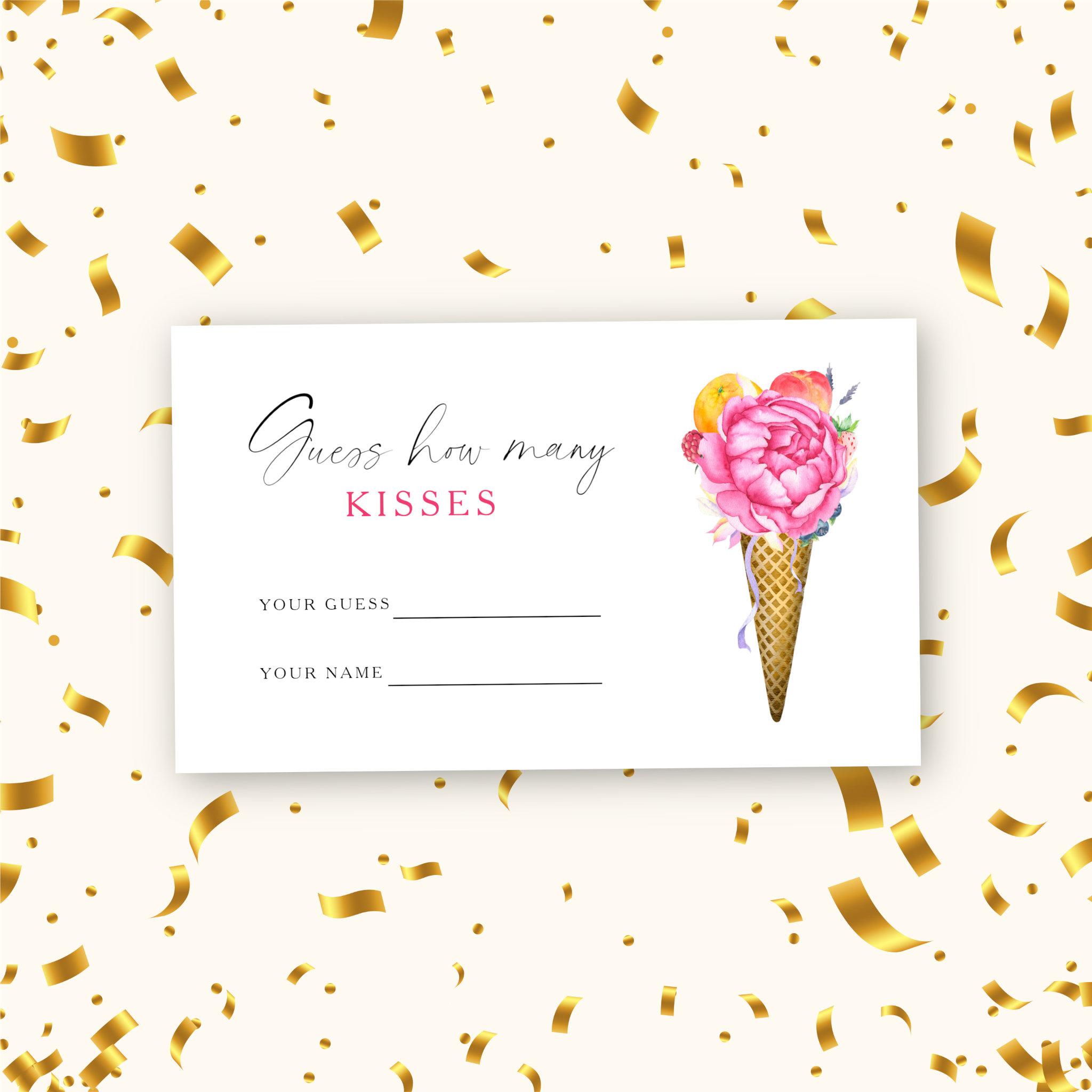 Ice cream - Guess how many kisses bridal game Enclosure Card