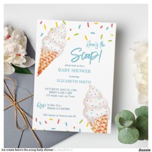 Ice cream here's the scoop baby shower invitation