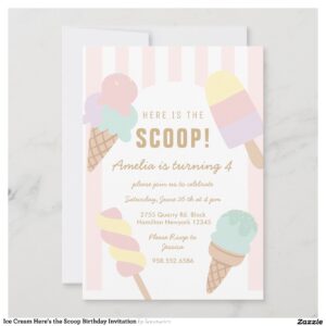 Ice Cream Here's the Scoop Birthday Invitation
