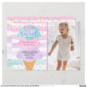 Ice Cream Invitation Four Ever Sweet 4th Birthday