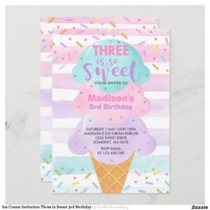 Ice Cream Invitation Three Is Sweet 3rd Birthday