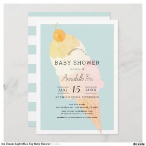 Ice Cream Light Blue Boy Baby Shower Invitation