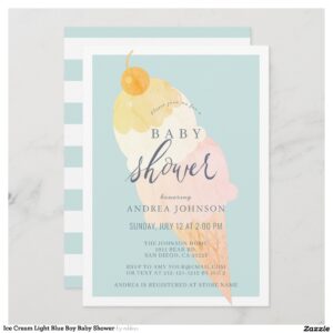 Ice Cream Light Blue Boy Baby Shower Invitation