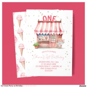 Ice Cream Party 1st Birthday Invitation