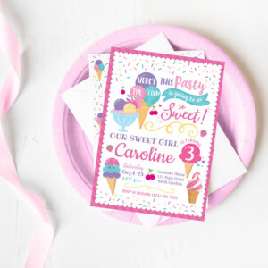 Ice Cream Party Birthday Invitation, Scoop Invitation