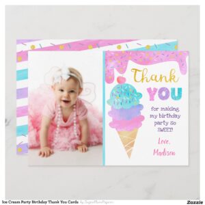 Ice Cream Party Birthday Thank You Cards