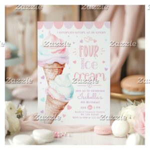 Ice cream pastel pink 4th Birthday Invitation
