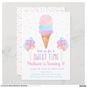 Ice Cream Pastel Rainbow Birthday Invitation