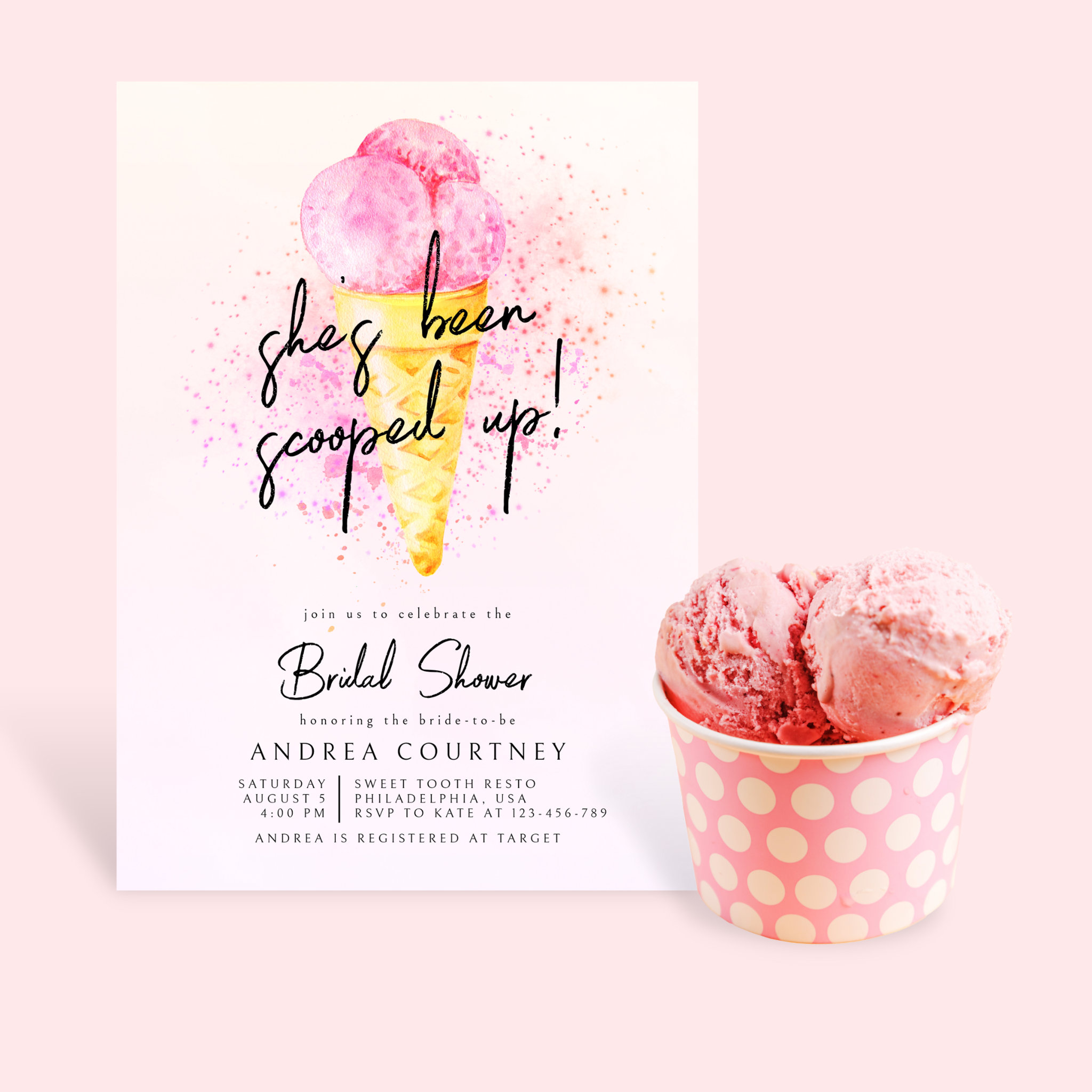 Ice cream Pink She?s been Scooped up bridal shower Invitation