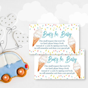 Ice cream scoop baby shower book request enclosure card