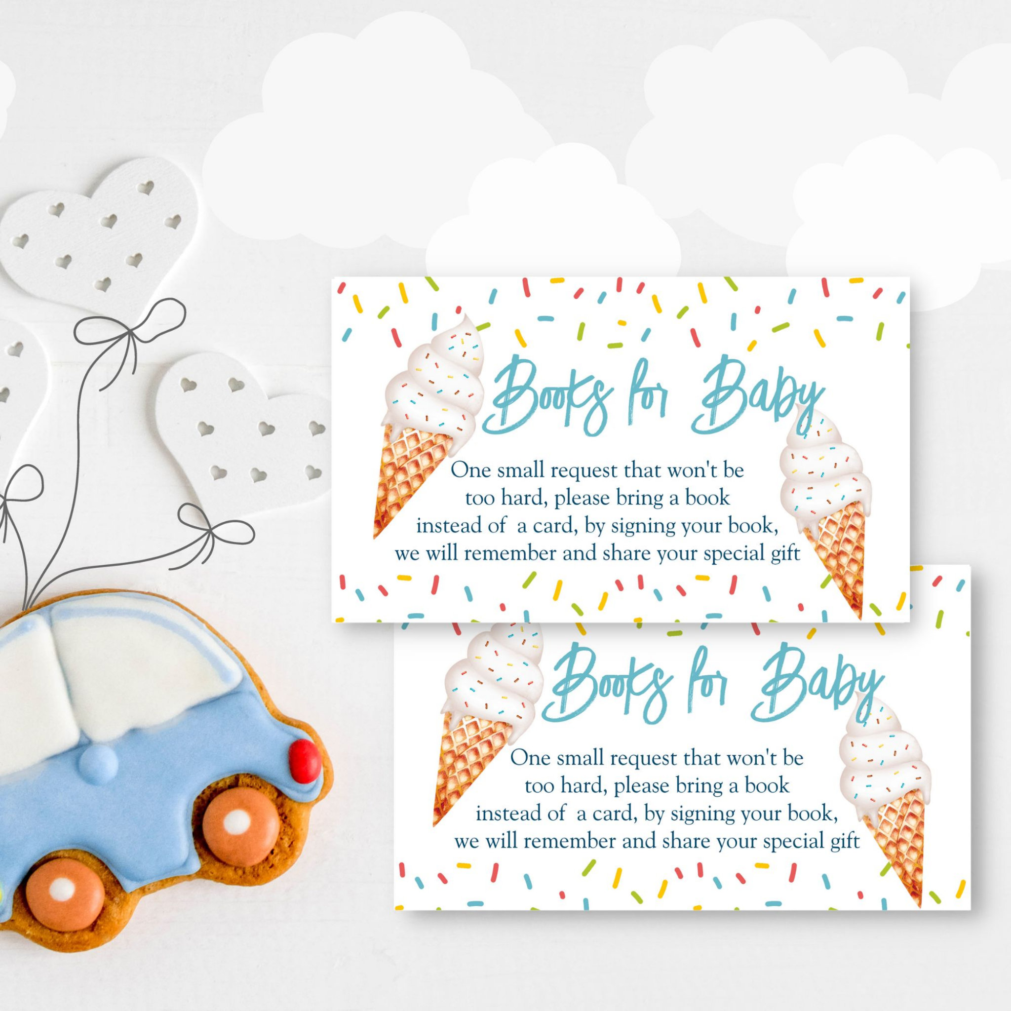 Ice cream scoop baby shower book request enclosure card