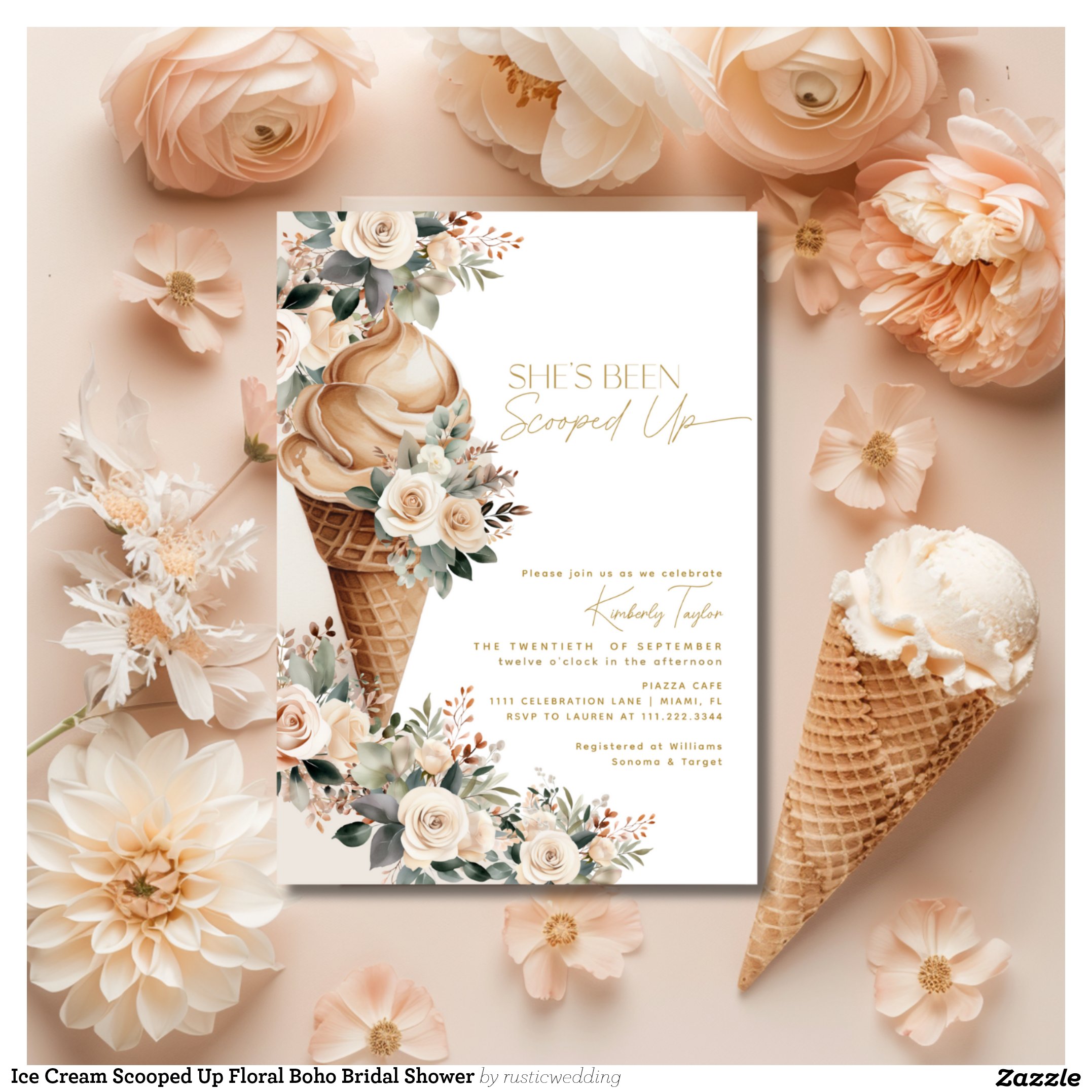 Ice Cream Scooped Up Floral Boho Bridal Shower Invitation
