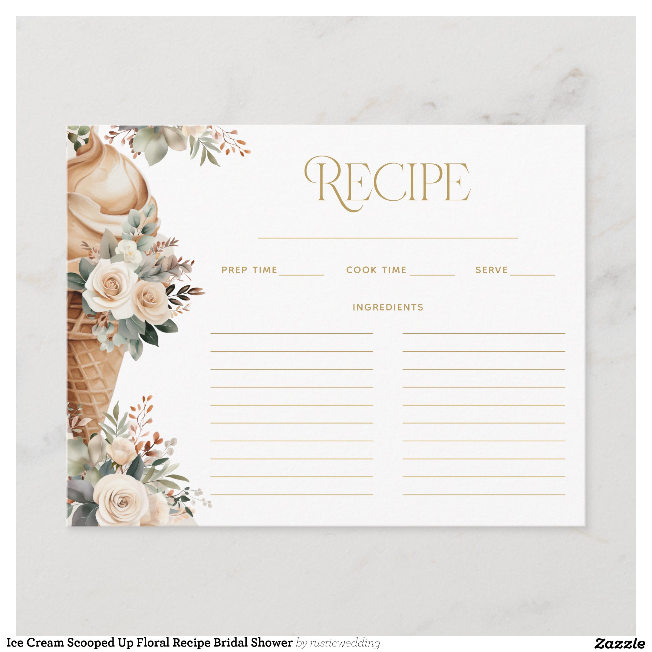 Ice Cream Scooped Up Floral Recipe Bridal Shower Enclosure Card