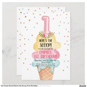 Ice Cream Social Here's the Scoop First Birthday Invitation