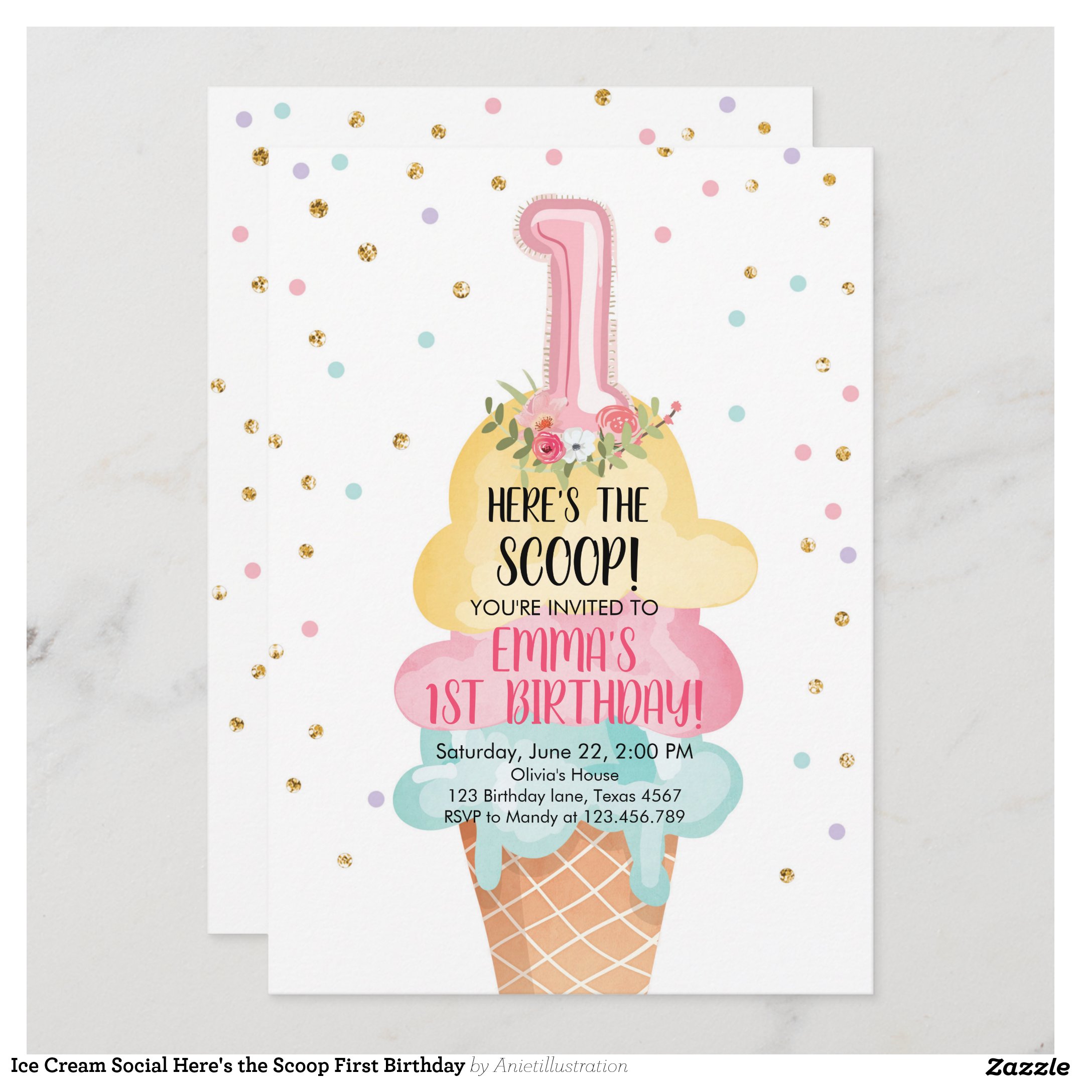 Ice Cream Social Here's the Scoop First Birthday Invitation