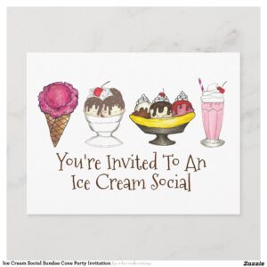 Ice Cream Social Sundae Cone Party Invitation