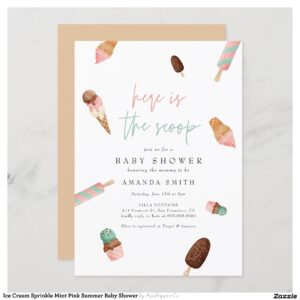 Ice Cream Sprinkle Mint Pink Summer Baby Shower Invitation