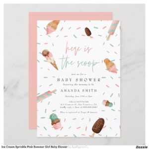 Ice Cream Sprinkle Pink Summer Girl Baby Shower Invitation