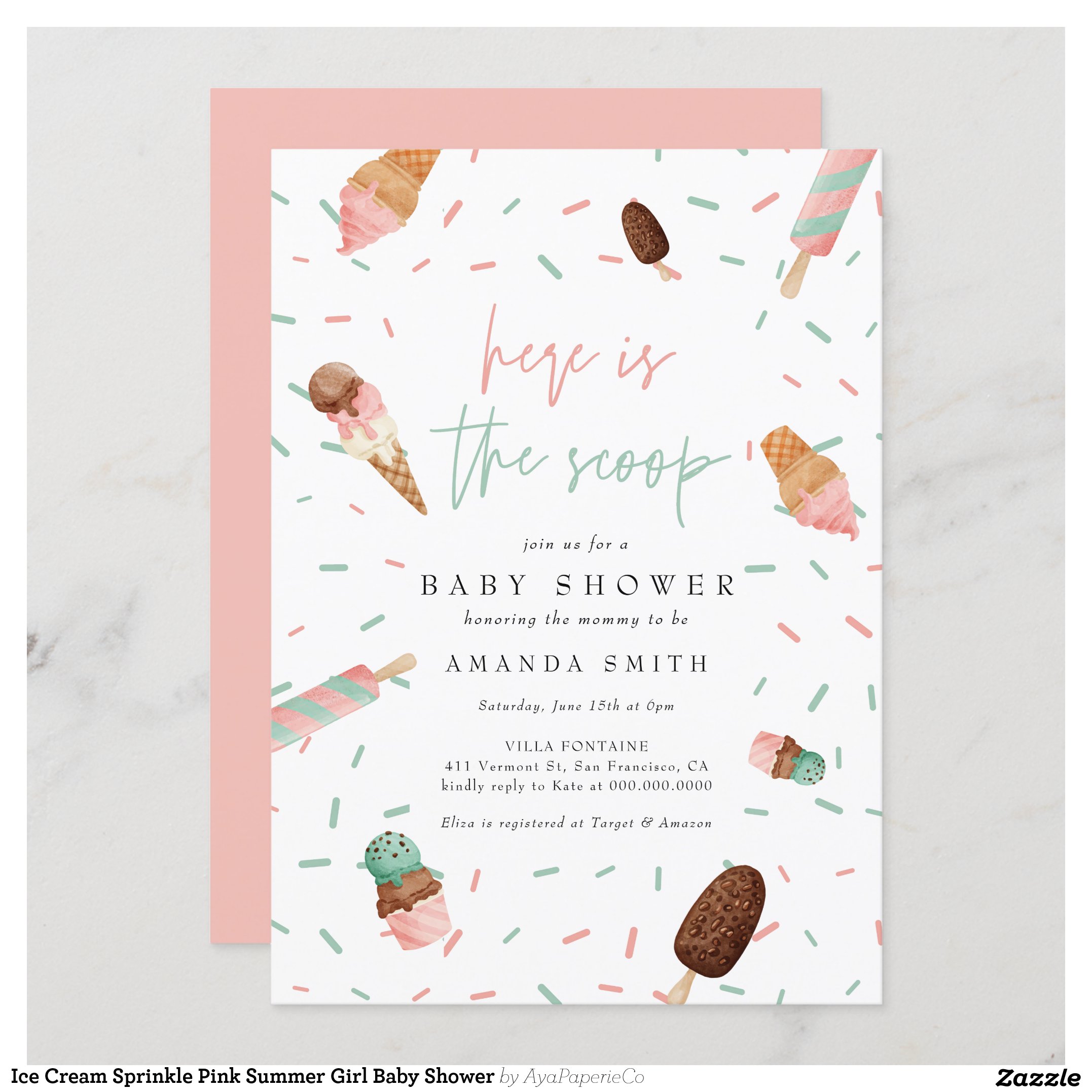 Ice Cream Sprinkle Pink Summer Girl Baby Shower Invitation