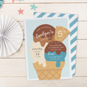 Ice Cream Sundae Kids Birthday Party Invitation