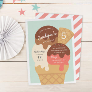 Ice Cream Sundae Kids Birthday Party Invitation