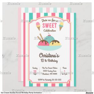 Ice Cream Sundae Social Birthday Party Invitation
