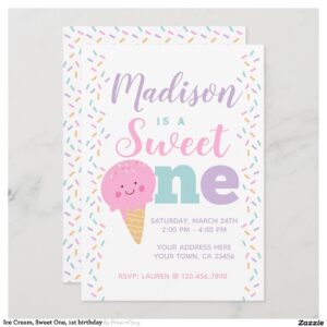 Ice Cream, Sweet One, 1st birthday Invitation