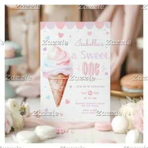 Ice cream Sweet One 1st birthday party Invitation