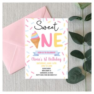 Ice Cream Sweet One 1st First Birthday Party Invitation