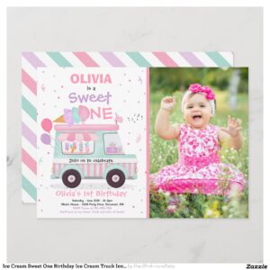 Ice Cream Sweet One Birthday Ice Cream Truck Invit Invitation