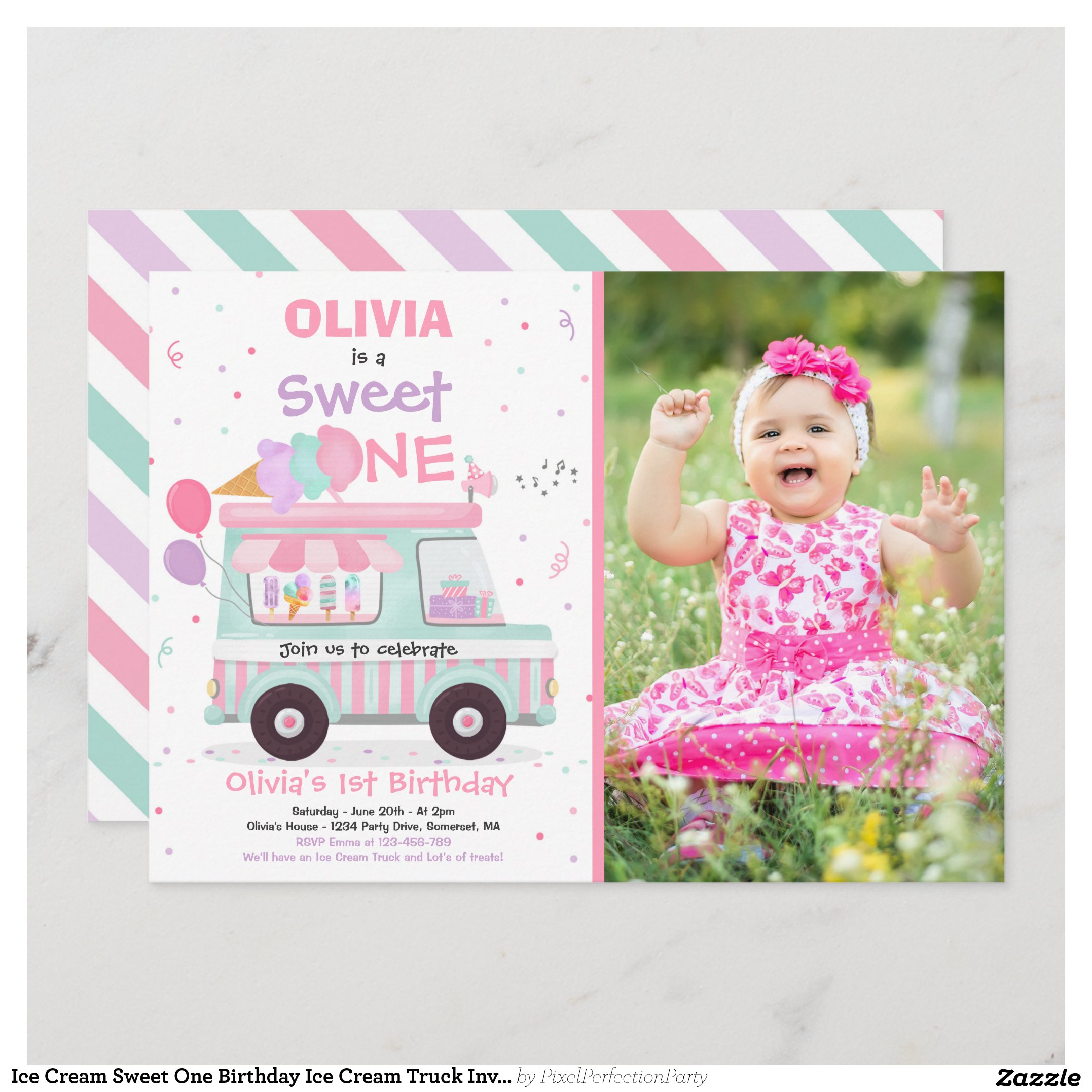 Ice Cream Sweet One Birthday Ice Cream Truck Invit Invitation
