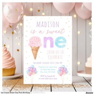Ice Cream Sweet One First Birthday Invitation