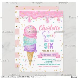 Ice Cream Sweet Sassy and Six 6th Birthday Party Invitation
